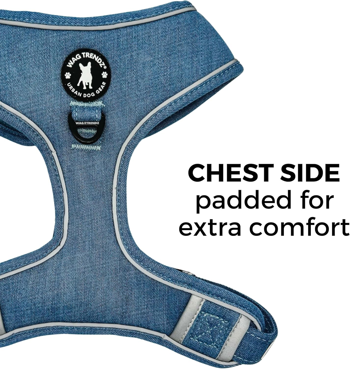 WAG TRENDZ Dog Harness Small Sized Dog | Dachshund Harness | No Pull | Padded Chest for Comfort | Real Denim Exterior | Durable & Long Lasting Design | Downtown Denim | Small