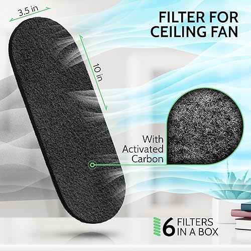 Miniatura 3 de Veloxe Filtros de ventilador de techo para cuchillas  Juego de 6 filtros de aire con carbón activado  Eliminador de olores y purificadores de aire