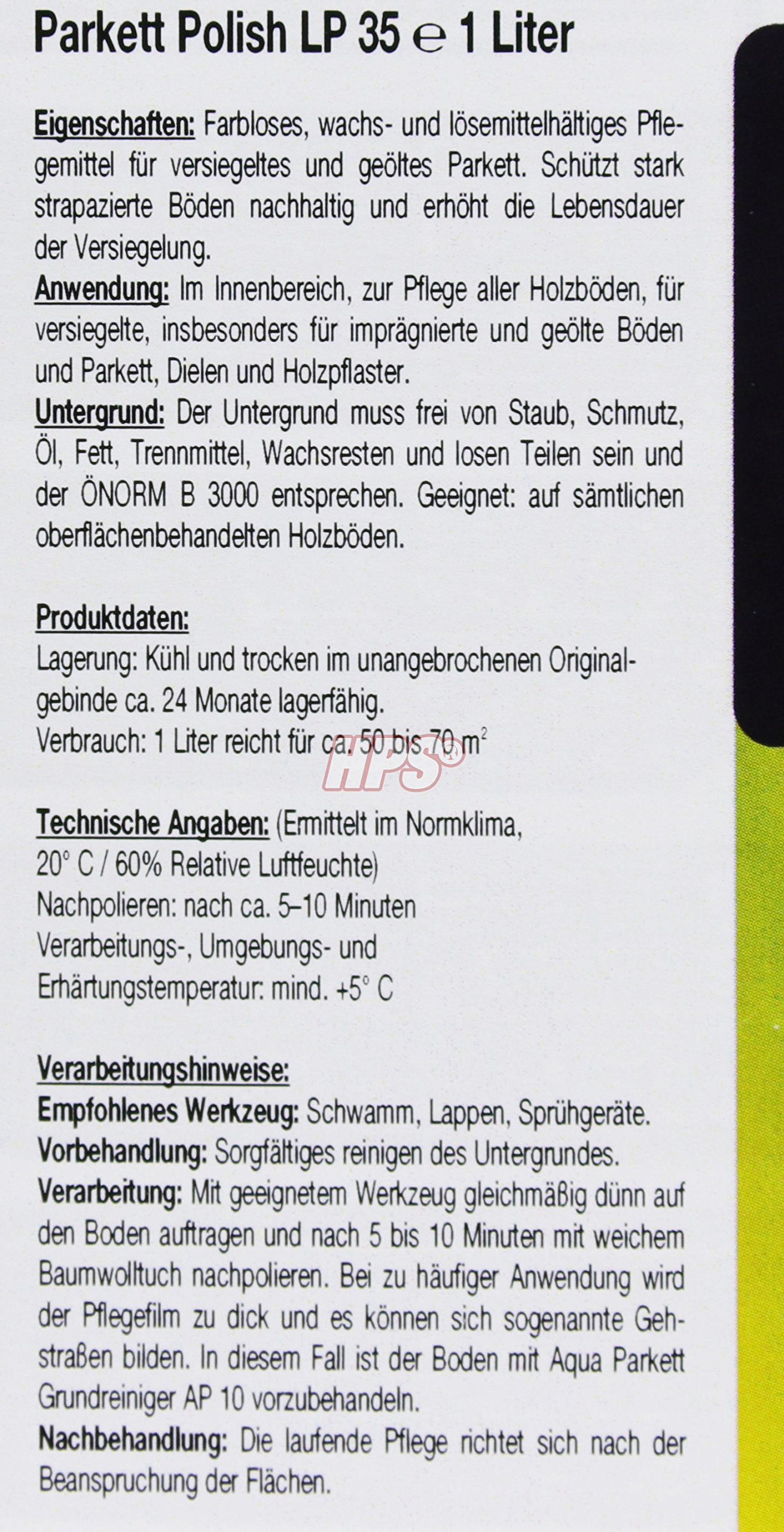 HPS® Murexin LP35 Parkettpolish Parkettwachs auf Lösungsmittelbasis - Alternative zu Bona Polish D505 Parkettpolish