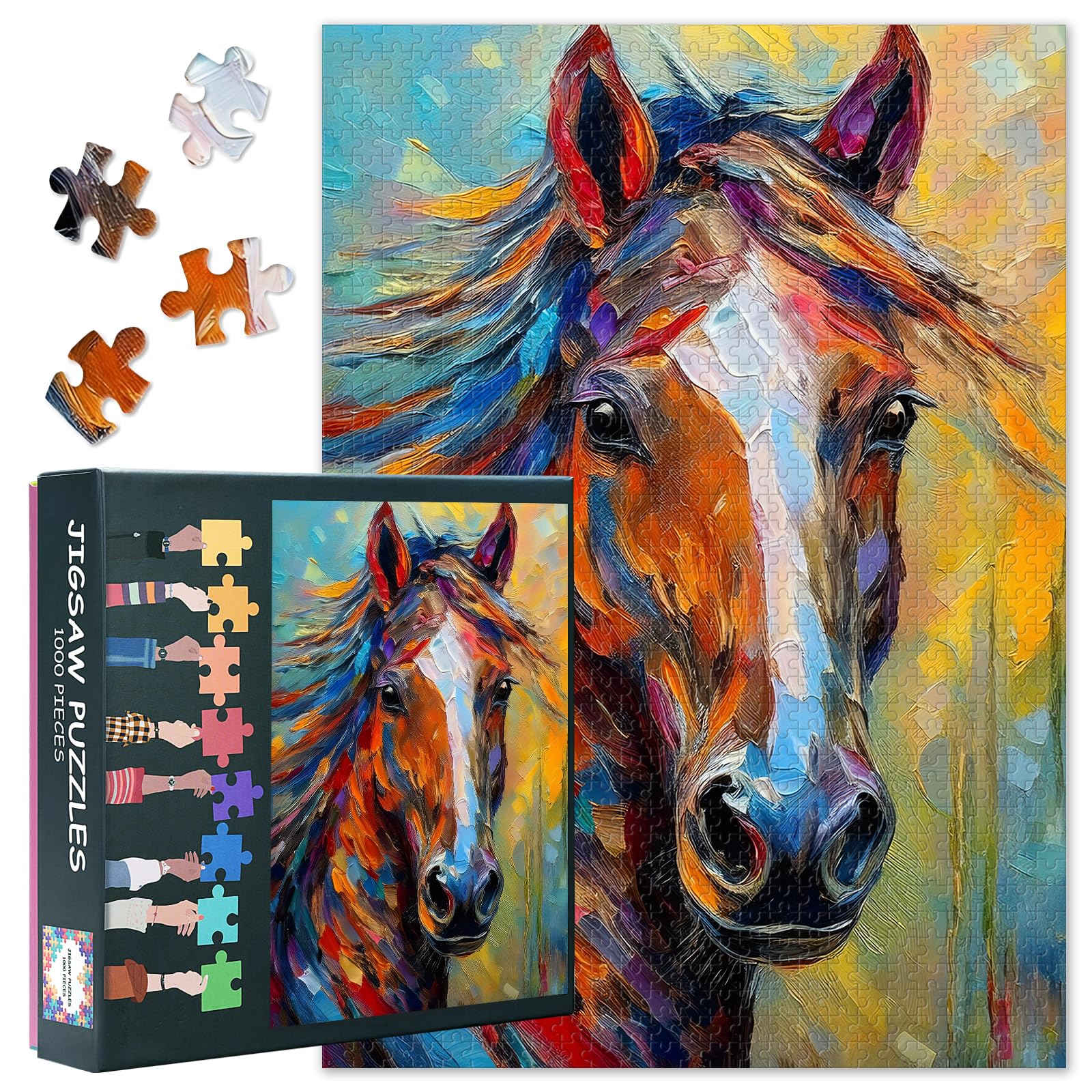 Horse Puzzles for Adults 1000 Pieces, Abstract Jigsaw Puzzles, Adult Puzzle for Adults, Educational Fun Games or Toys for Elders Friends 20X27 INCH