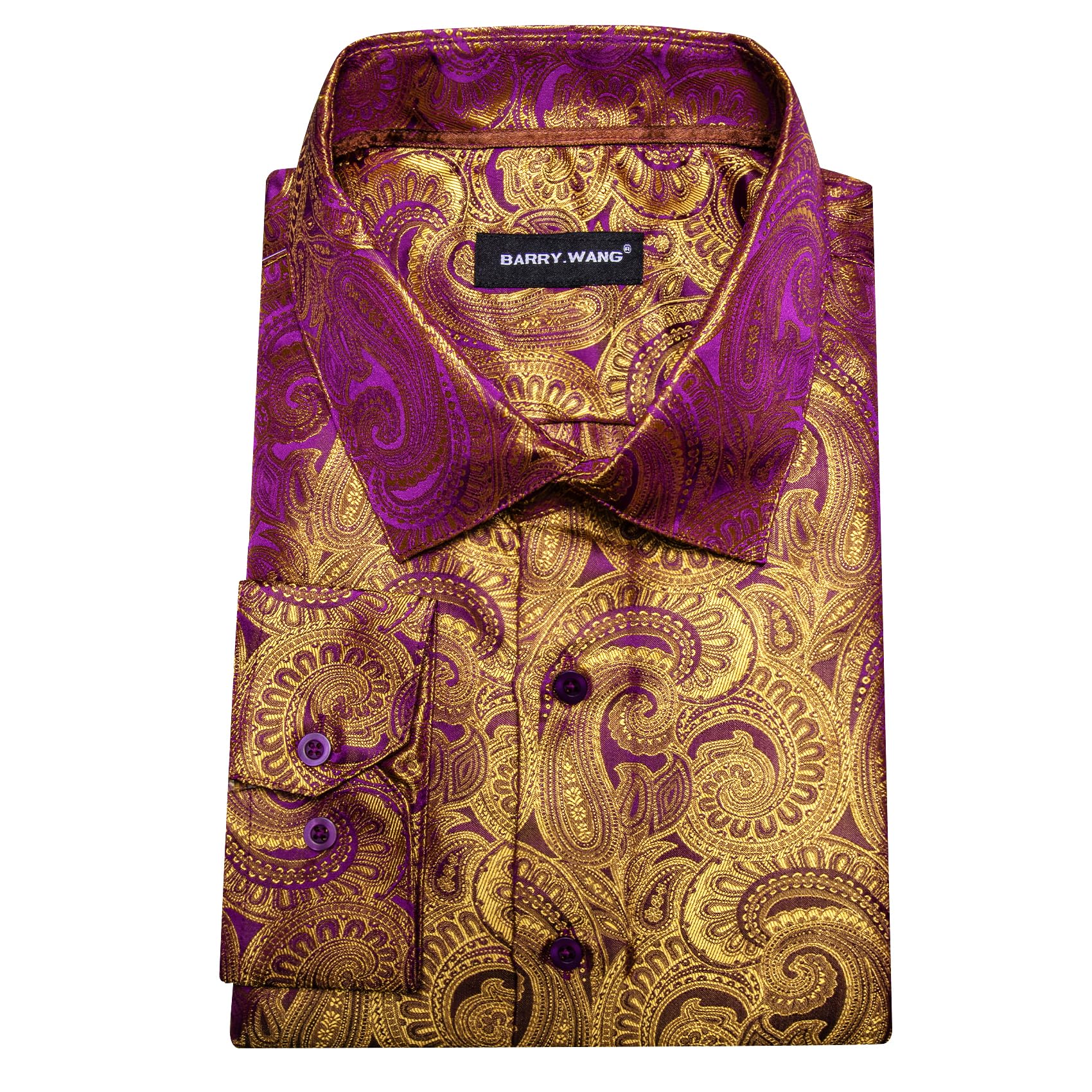 Barry.Wang Camisa de seda satinada para hombre, manga larga, brillante, informal, con botones, para fiesta, discoteca, formal