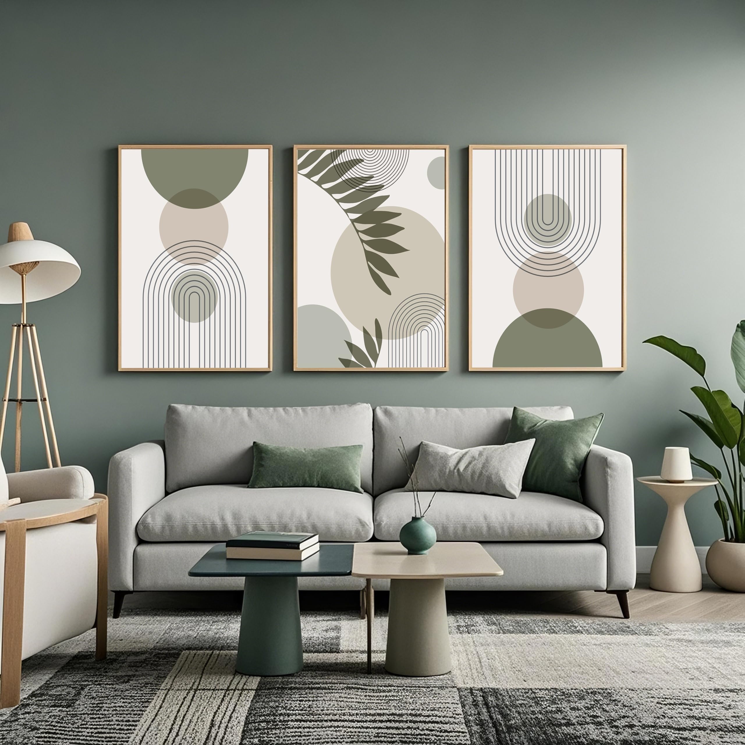 PWAAHDC Set di 3 Stampe Artistiche da Parete su Tela Verde Salvia - Poster Moderni e Minimalisti per Decorazioni Eleganti in Stile Boho - Senza Cornice, 40 x 60 cm