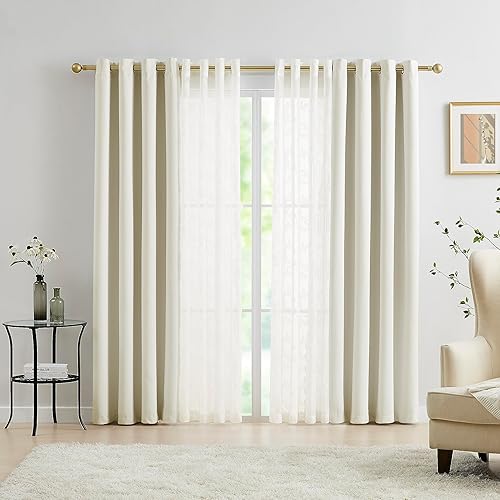 Miniatura 1 de Cortinas beige para sala de estar, 95 pulgadas de largo, doble capa, opacas y de encaje transparente con ojales, eficiencia energética, juego de 4