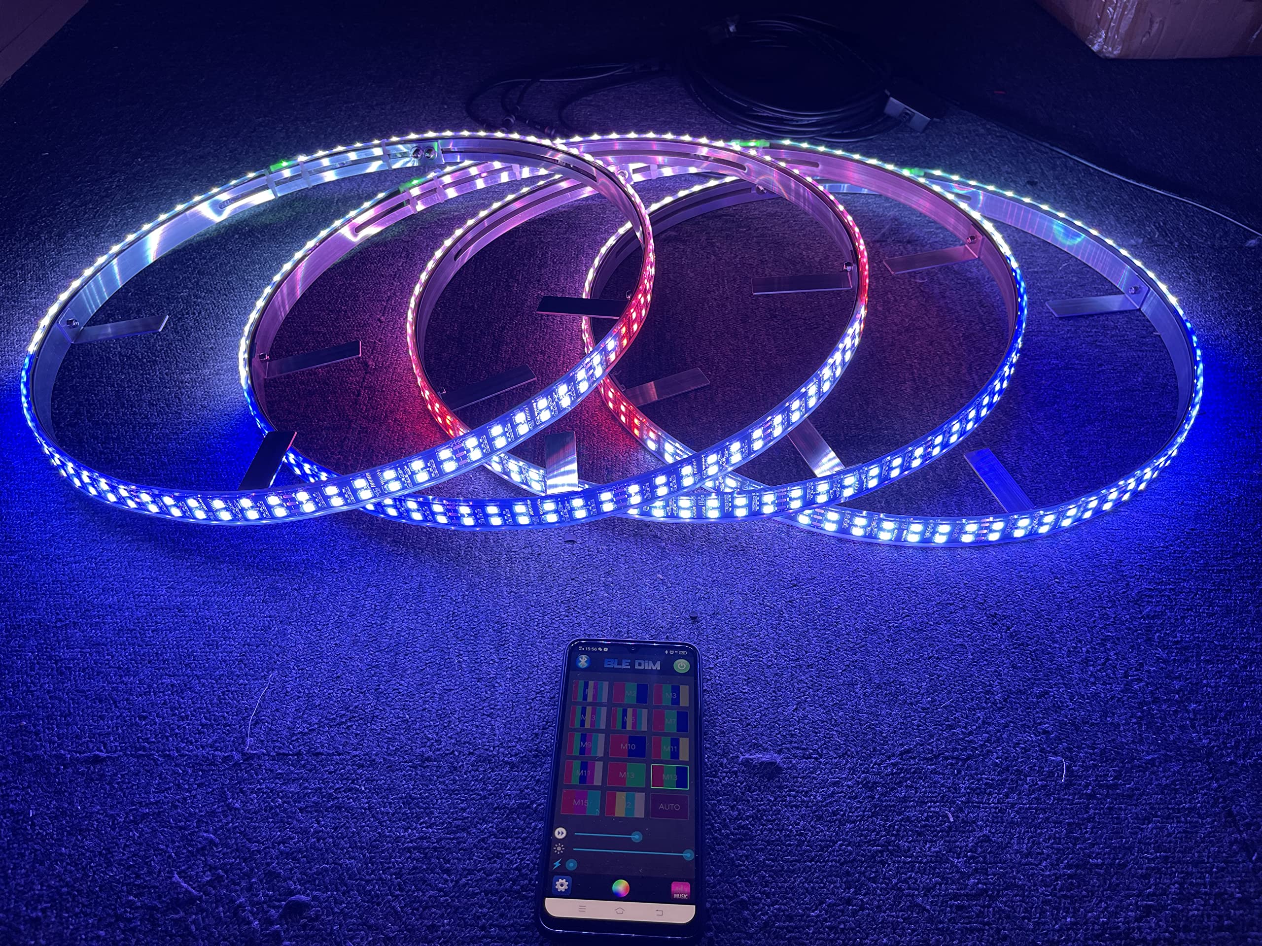 15.5'' Dream Color Chase RGB Double Row LED Wheel Light Dancing Flow Multi-Colors IP68 w/Turn Signal,Lock,Braking Functionand Can Controlled by Remote&APP Simultaneously