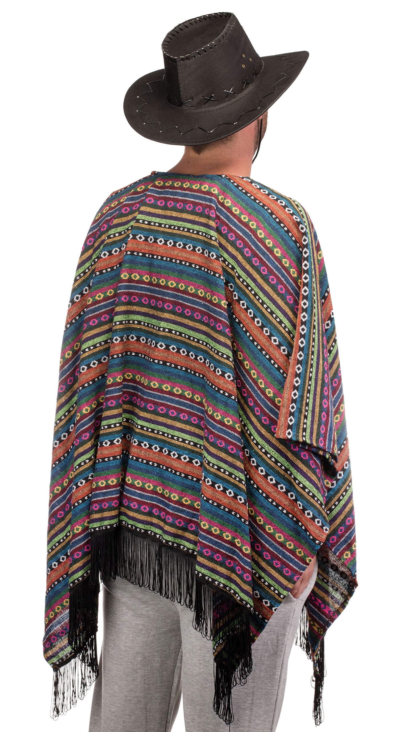 Brandsseller Poncho Mexiko mit Fransen Verkleidung Umhang Einheitsgröße für Erwachsene -gewebte Struktur- Mehrfarbig