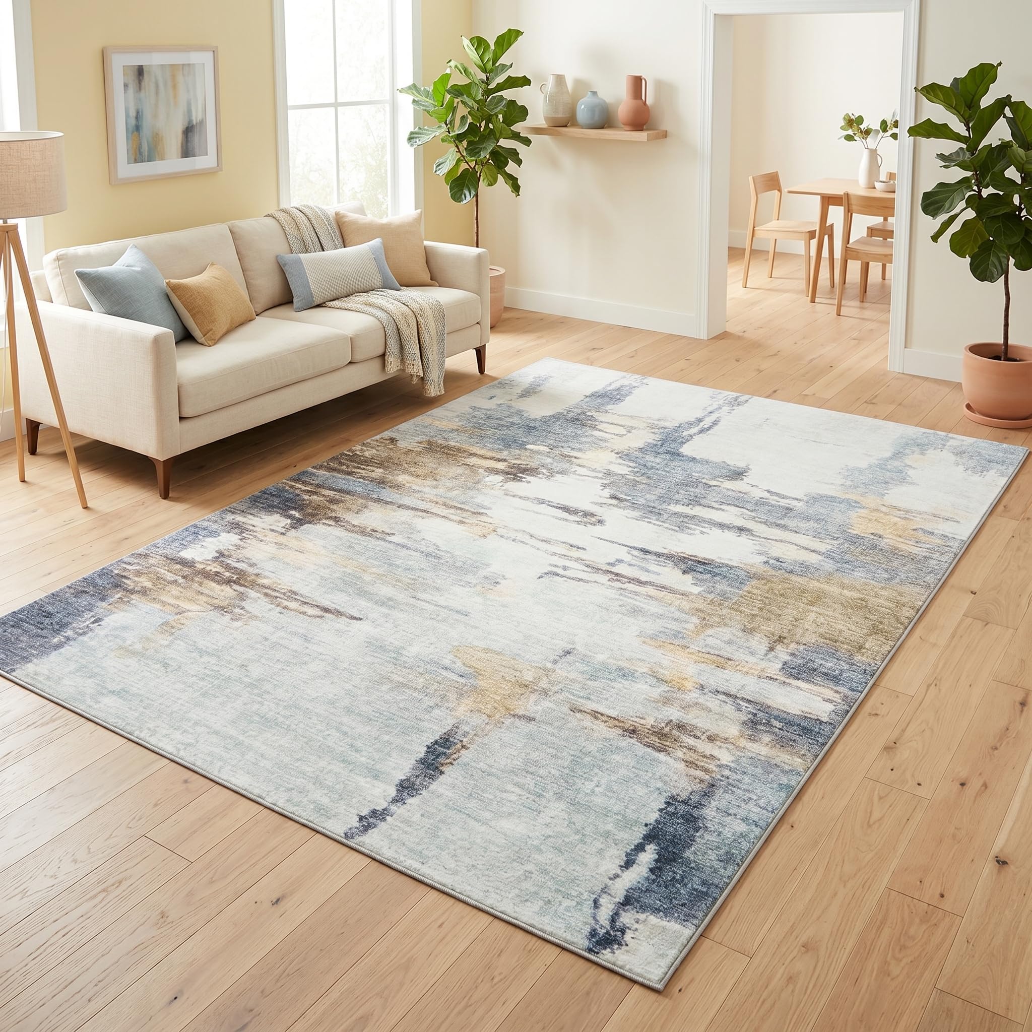 TAPISO Bari Tappeto Motivo Astratto Sfumato Grigio Crema Arancione Blu - Tappeto Stampato con Fondo Antiscivolo Soggiorno Camera da Letto Design Moderno Öko-Tex 200 x 300 cm