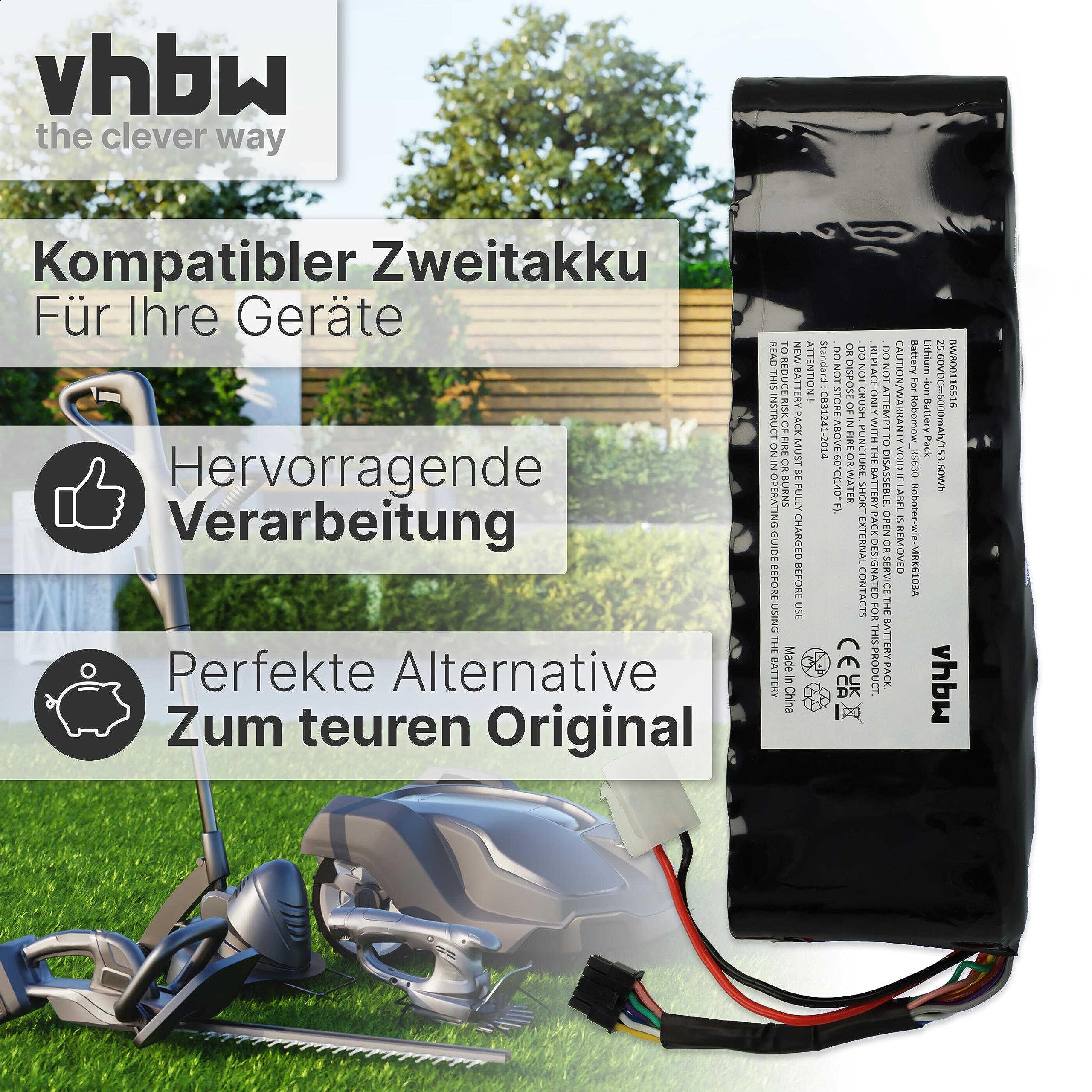 vhbw batteria compatibile con Robomow Premium RS635 Pro S, RS635, RS612, RS630, RS622 rasaerba 6000mAh 25,6V LiFePO4