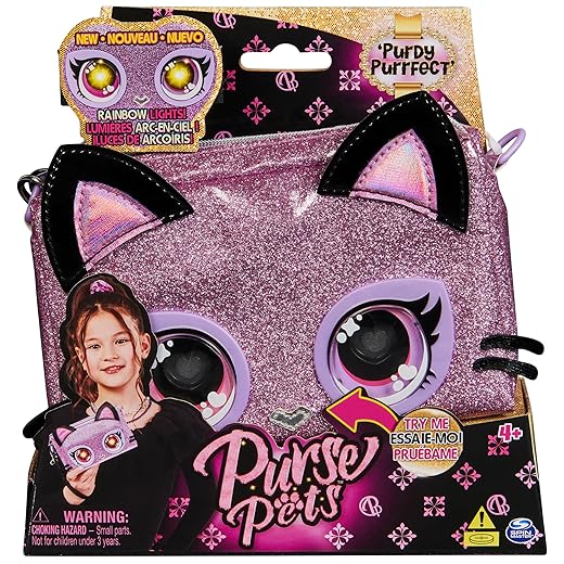 Purse Pets Clutch Purdy Purrfect Kätzchen - Kindertasche und Spielzeug in einem, Wird mit leuchtenden Augen in Regenbogenfarben lebendig, für Kinder ab 4 Jahren