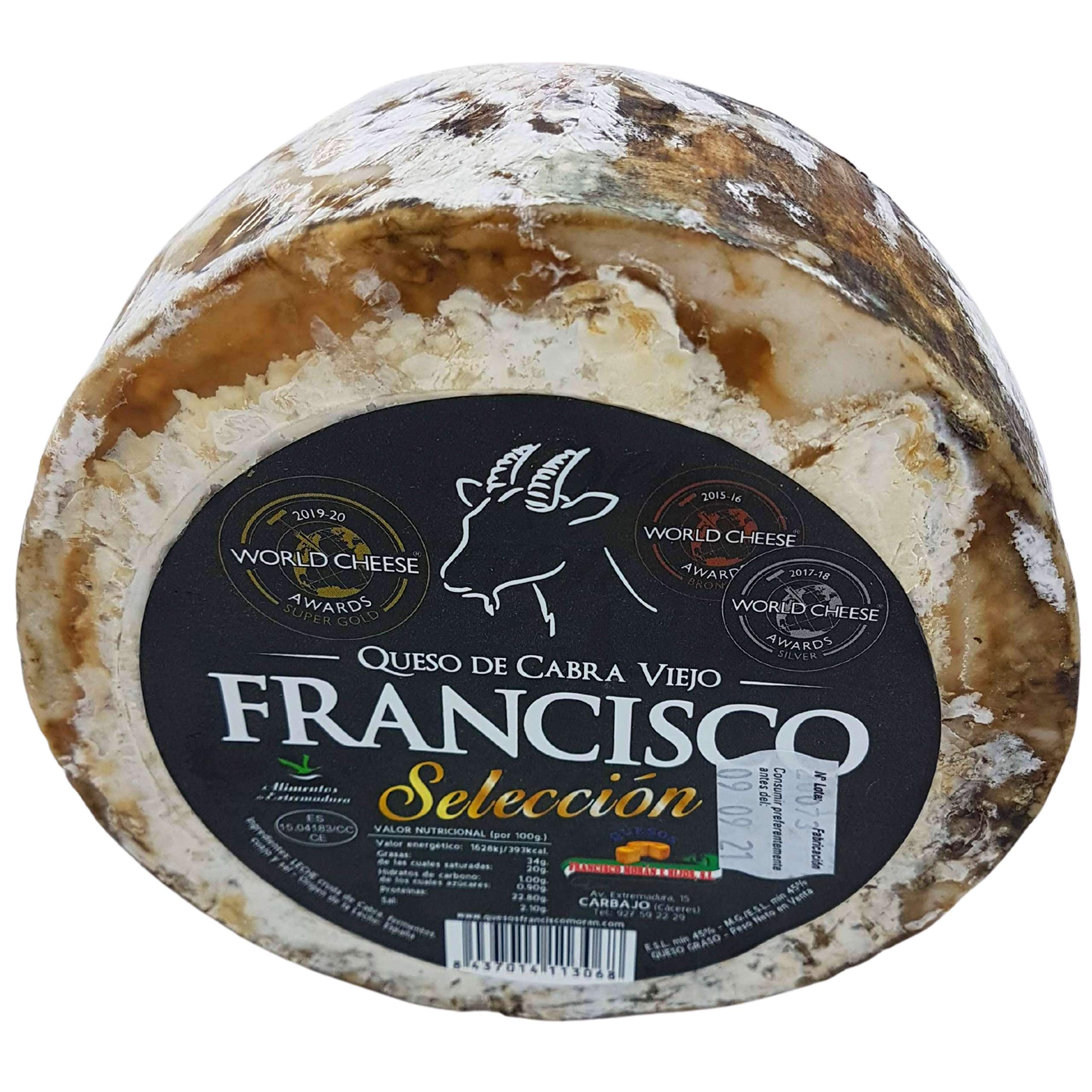 Queso de Cabra Extremeño Viejo Selección - Peso Aproximado 800 gramos - Elaborado con leche cruda de Cabra - Medalla de SUPER ORO en la categoría de Queso de Cabra Curado