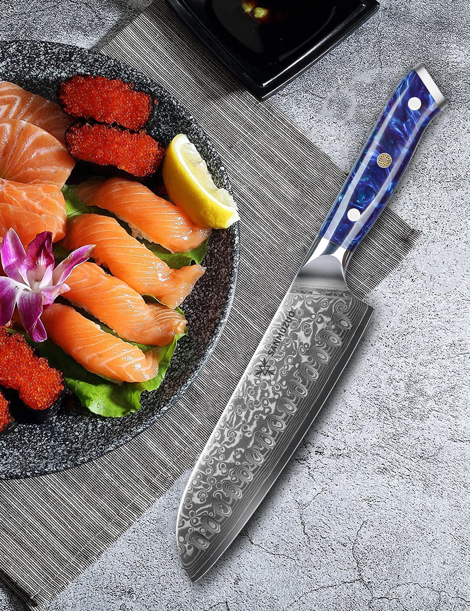 Amazon | Santoku Knife - 7 inch - Xuan Series - VG10 Damascus