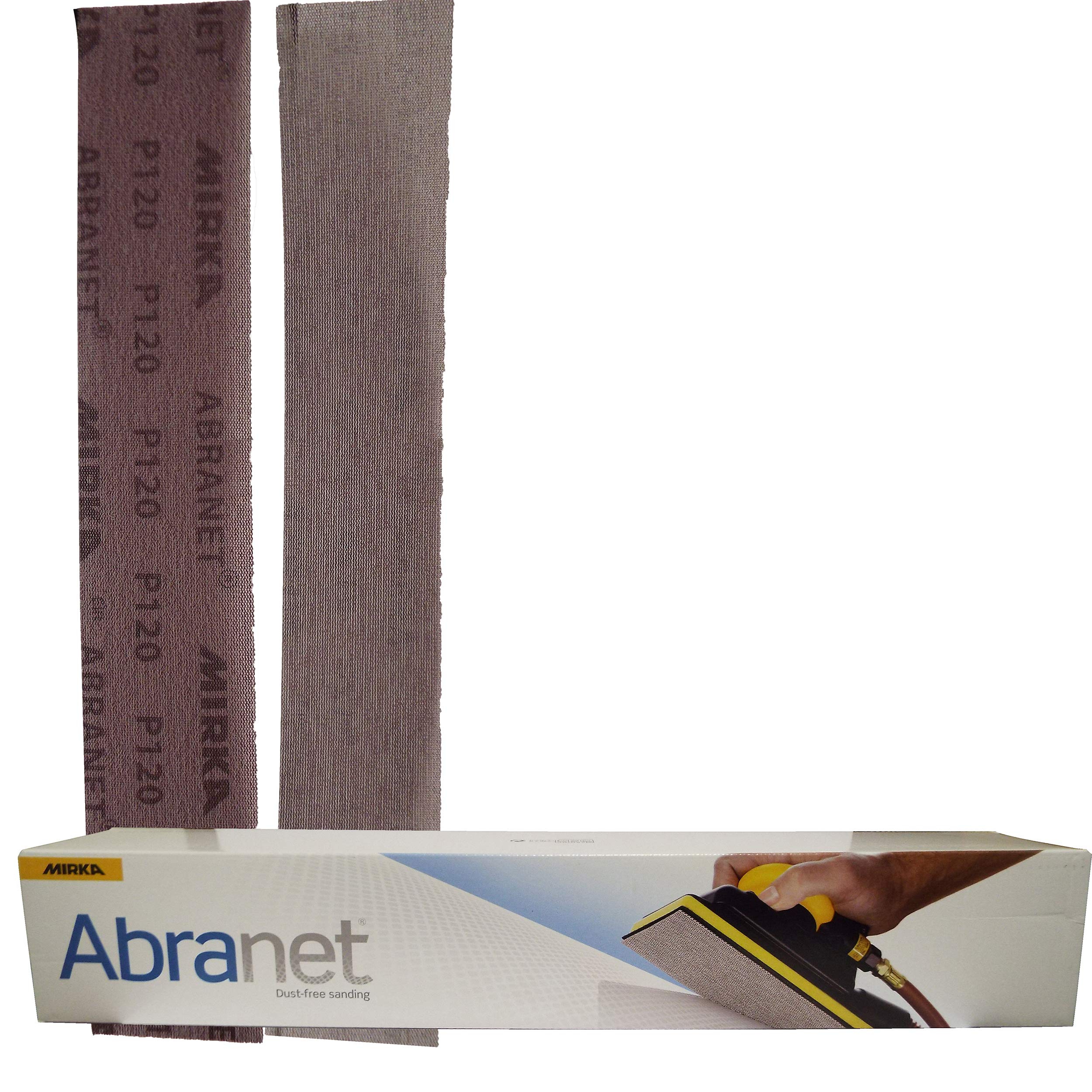 Mirka P120 Grit Abranet Abrasive Hook'N'Loop HookIt Hook-it Sanding Strips Pack of 10 70mm x 420mm P120 Grit 70x420mm dust freeVery Uniform Scratch Pattern Leaving an Ultra Smooth Finish