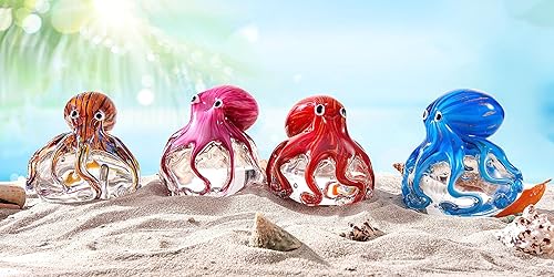 Miniatura 6 de EUSTUMA Adorno de figura de pulpo de vidrio soplado a mano, adorno de animales marinos para acuario de pecera, colección de animales marinos para