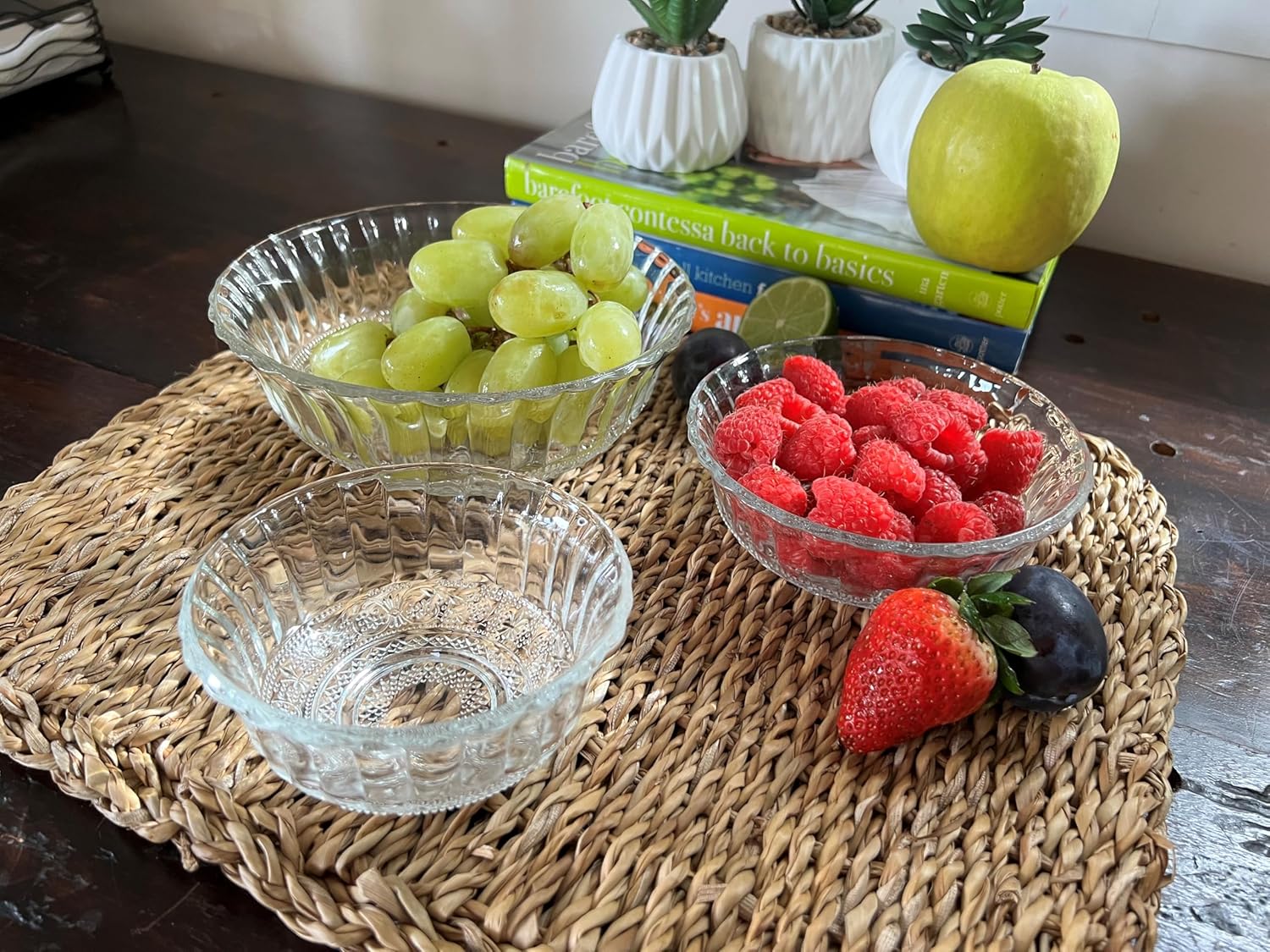 WHW Whole House Worlds Crosby Street Bowls, Set of 3, Vintage Style, Clear Glass, 7, 5.25, and 4.5 Inches Diameter