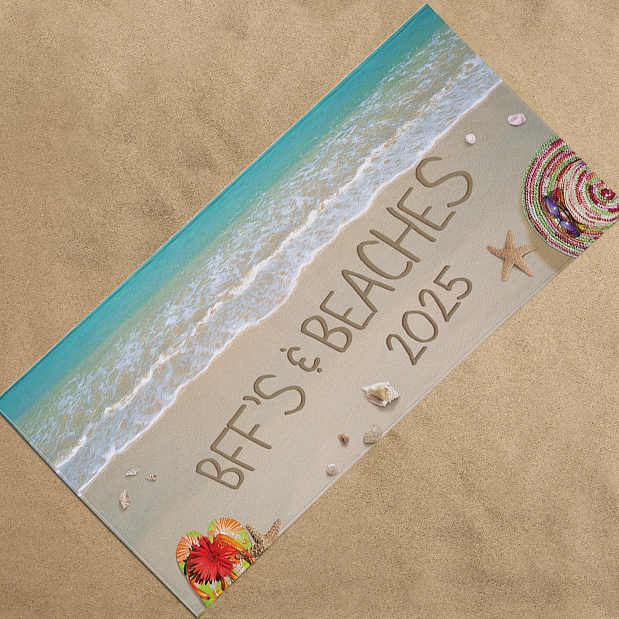 Let's Make Memories Personalized Beach Towel - Pool Towel - Beach Towel - Destination Wedding - Beach Vacation - Tropical Vacation - Plush Cotton/Poly Blend - Standard Size - Message in Sand