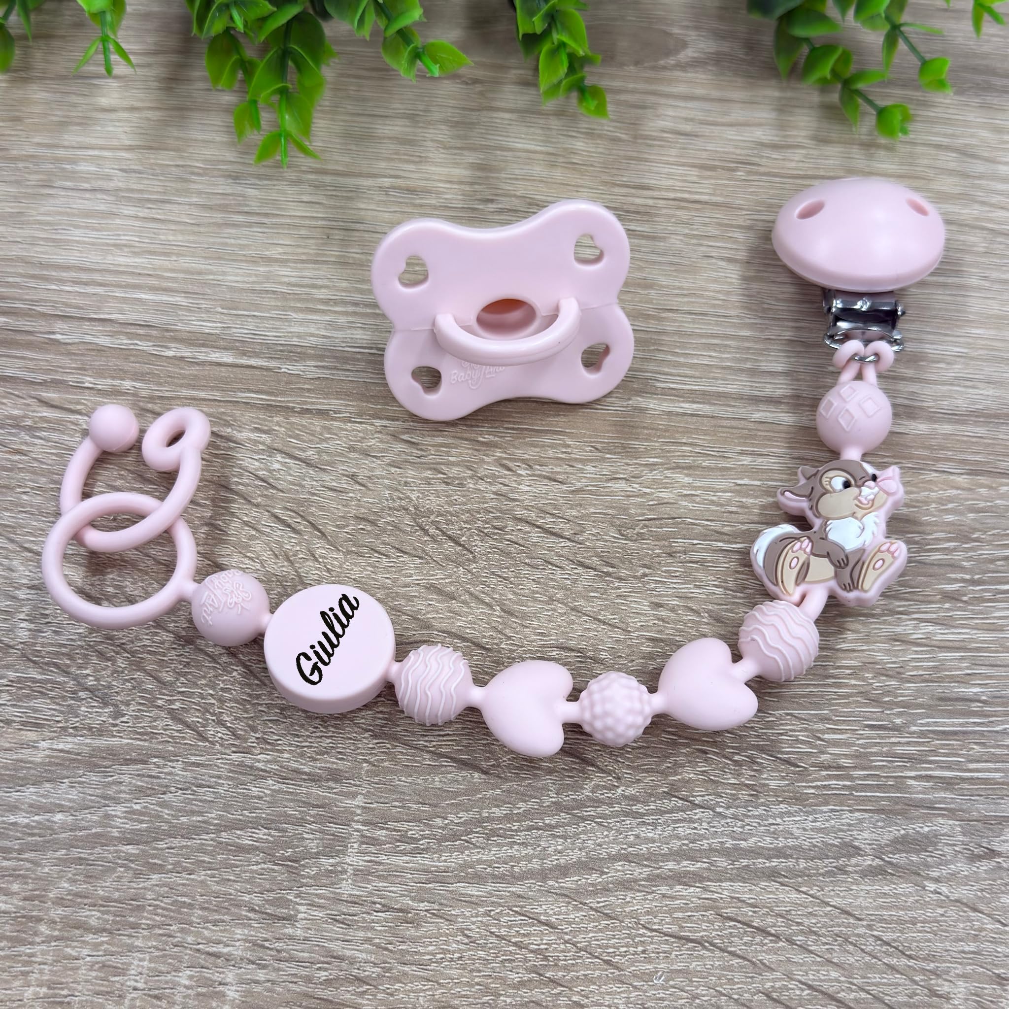 Catenella Portaciuccio in Silicone Personalizzata con Nome – Modello Bubble Charm – Clip Sicura – Idea Regalo Nascita - Coniglietta - Ultra leggera
