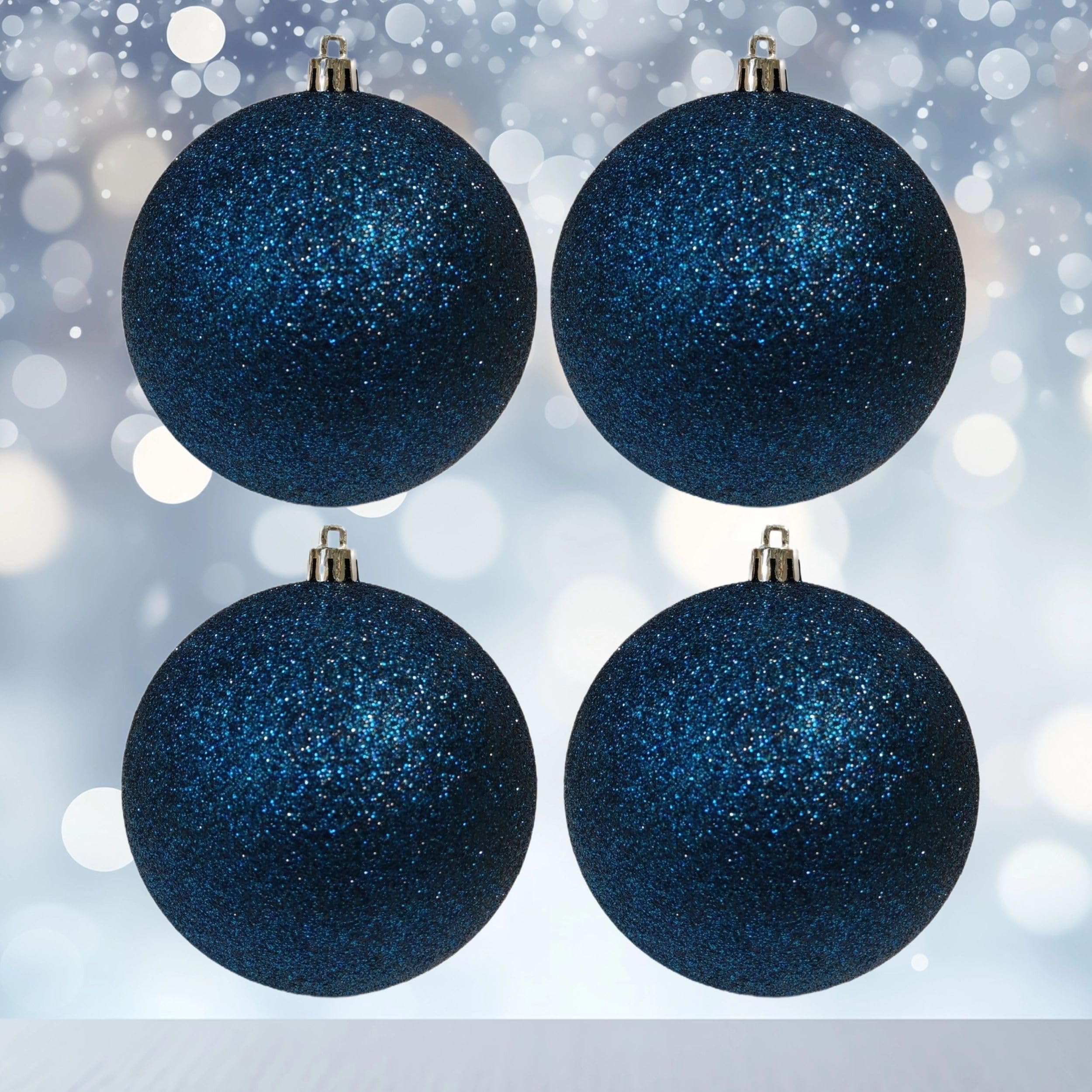 Shop4allsorts Midnight Blue Set Of 4 Large Christmas Baubles - Night Blue Bauble Decorations - Christmas Tree Hanging Ornament - 10Cm 100Mm Glitter Baubles.