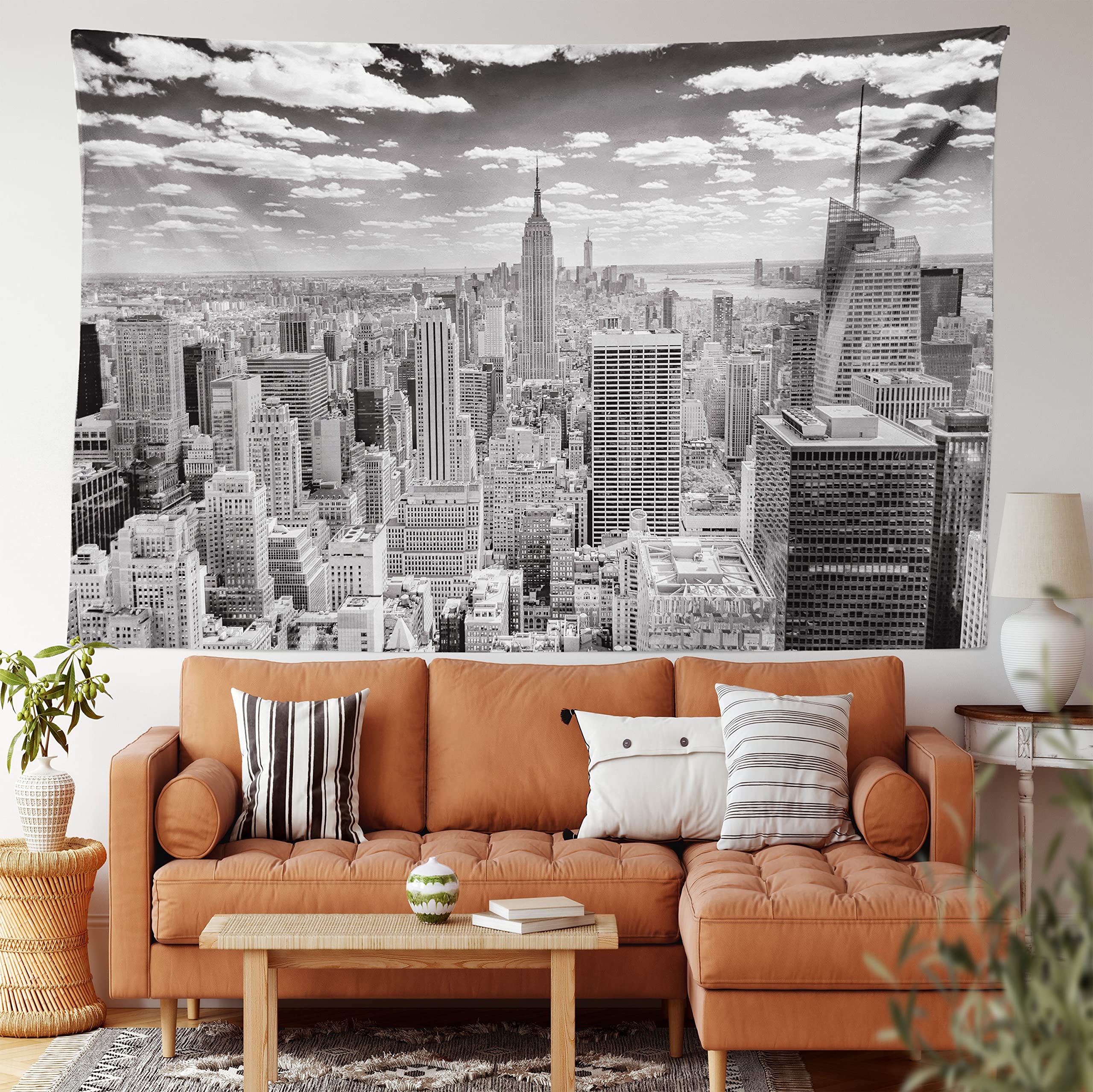 ABAKUHAUS New York Set Copriletto Trapuntato, New York Collage, Decorativo, 3 Pezzi con 2 Federe Cuscini, 264 x 220 cm, Grigio Tortora Scuro