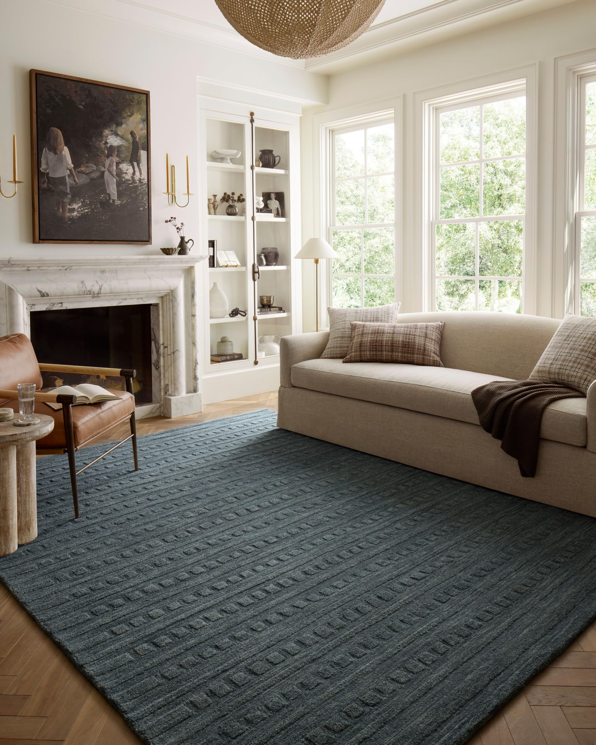 Photo 1 of Loloi Chris Loves Julia Bradley Collection BRL-05 Teal/Teal 7'-9" x 9'-9" Area Rug Teal / Teal 7'-9" x 9'-9" Striped