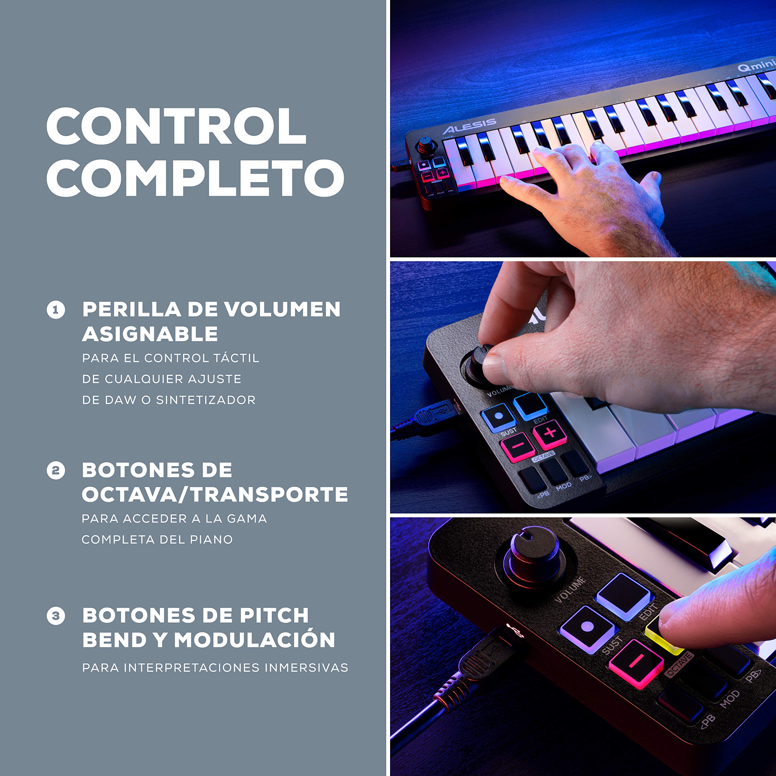 Alesis Qmini - Teclado controlador MIDI USB portátil de 32 teclas de acción sintetizador sensibles a la velocidad y software de producción musical