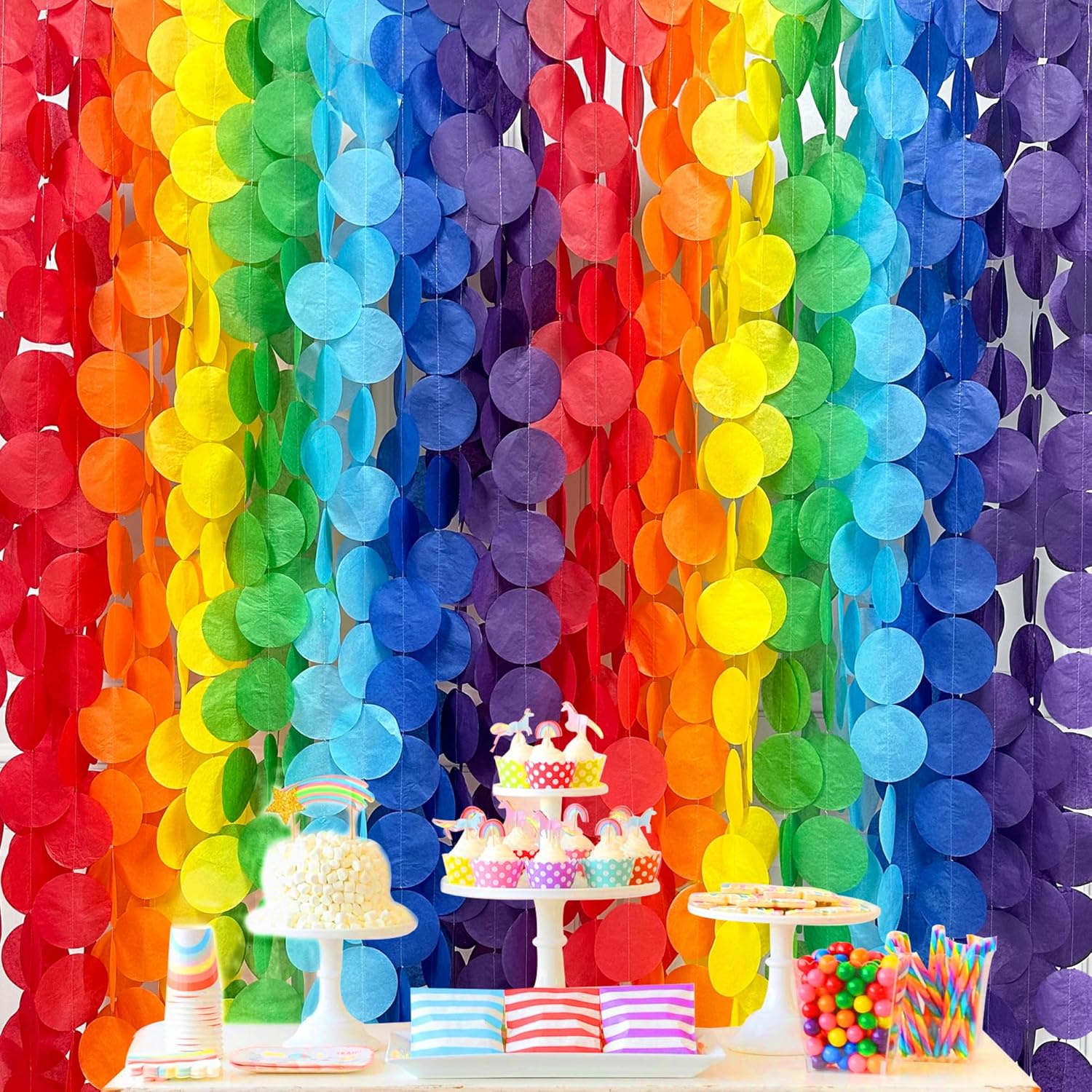 205Ft Rainbow Party Decorations Big Polka Dots Tissue Paper