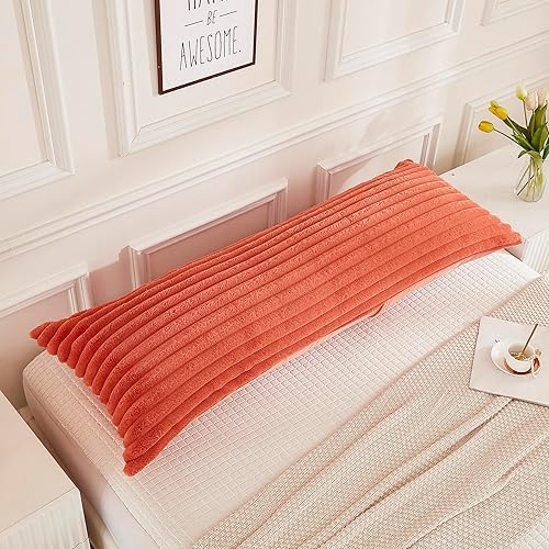 Miniatura 3 de JAUXIO Funda de almohada de cuerpo esponjoso de piel sintética de lujo, funda de almohada decorativa de felpa a rayas, ultra suave y acogedora,