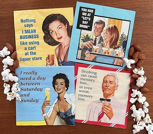 Miniatura 7 de Servilletas de cóctel vintage  Servilletas de cóctel para mujeres y hombres, paquete variado divertido en caja, 40 servilletas en total