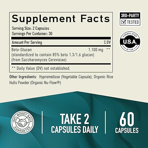 Miniatura 5 de Suplemento beta glucano de 1100 mg para apoyo a la inmunidad, la piel y el intestino | Fórmula extra fuerte 1,3D y 1,6 beta-glucanos | 85%