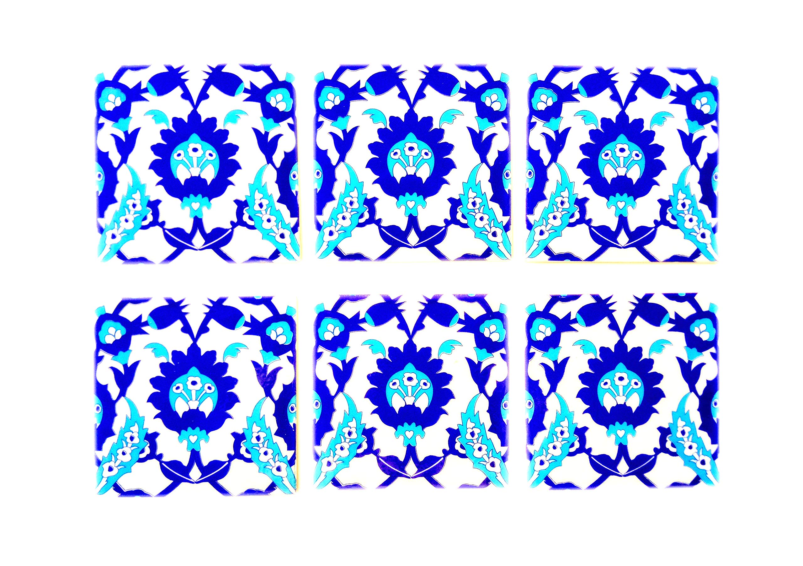 Shiv Kripa Blue Pottery Home Decor Tile Ceramic High Lighter Kitchen Washroom Tile Handmade Tabletop Interior Exterior Flooring Wall Tiles 6 x 6 Inch Set of 6 Tiles (Multi Color)-image-22