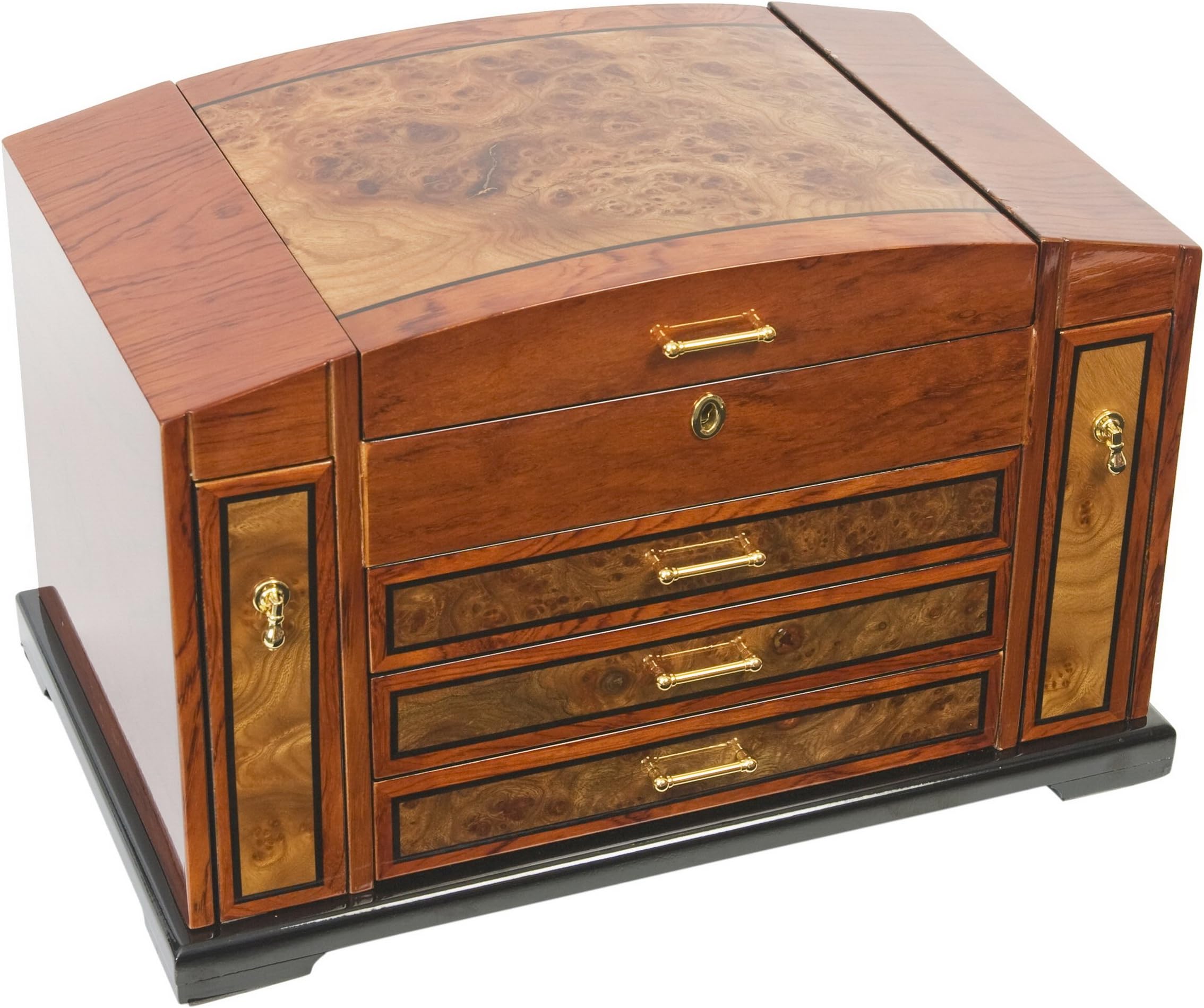 Allies Gift Gallery Handcrafted Jewelry Box in African Bubinga Wood with Italian Elm Burl Wood Inlay with High Gloss Finish