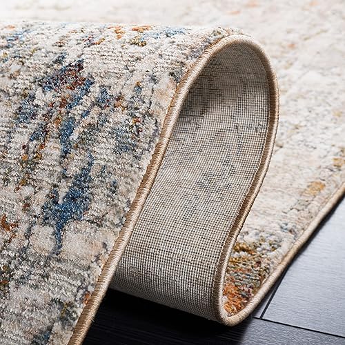 Miniatura 5 de Safavieh Limitee Collection - Alfombra de área de 8 x 10 pies, beige y beige, moderno diseño abstracto de flecos, no desprende pelusa y de fácil