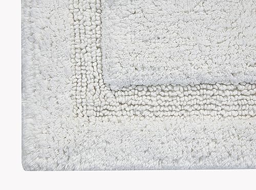 Miniatura 2 de SPA - Alfombra de baño 100% algodón suave, tamaño 36 x 24 pulgadas, parte trasera antideslizante de látex, color blanco sólido, borde texturizado,