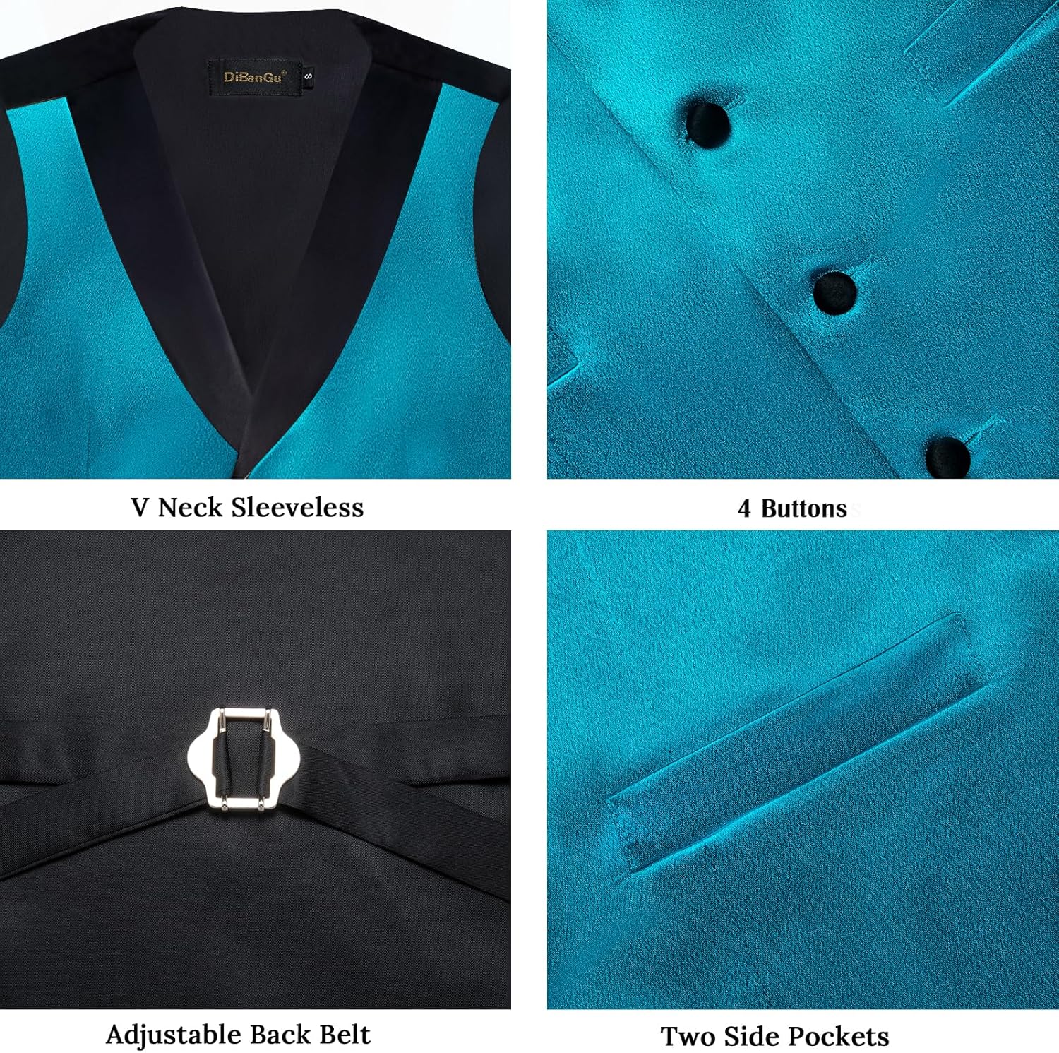 DiBanGu Mens Shiny Satin Vest Tie Set 8PCS Solid Waistcoat and Pre-tied Bowtie Shawl Collar Dress Vest for Wedding Formal