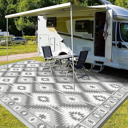 Miniatura 9 de HEBE Alfombras de exterior para patios, 4 x 6 pies, impermeable, alfombra de paja de plástico, reversible, para caravana, camping, tienda de