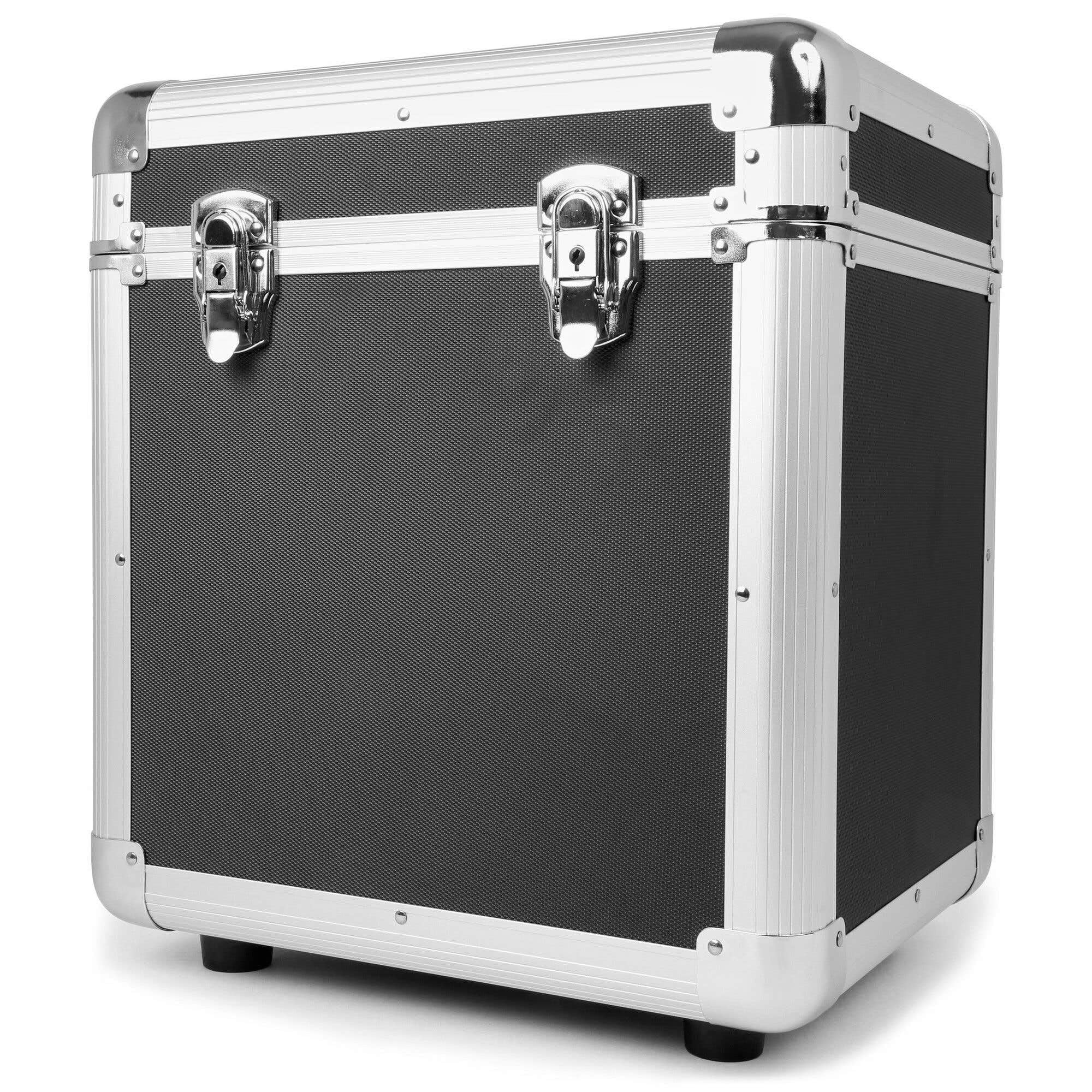 Power Dynamics RC100 Juego 4 Estuches para Vinilos 12" Negros Capacidad +300 LPs Apilables Portátiles con Tapa Extraíble Protección para Coleccionistas y DJs