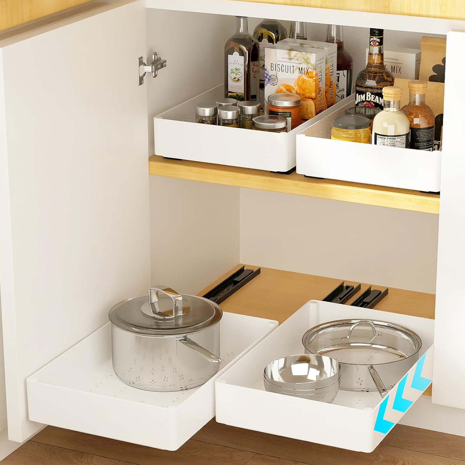 Auauraintt Cajón Telescópico, Ampliable Cajón Deslizante Para Alacena, Bandejas Extraibles Armarios Cocina,Organizador De Gabinete Extraíble Fijo Con Nano Película Adhesiva, (ancho 25 Cm) (Blanco