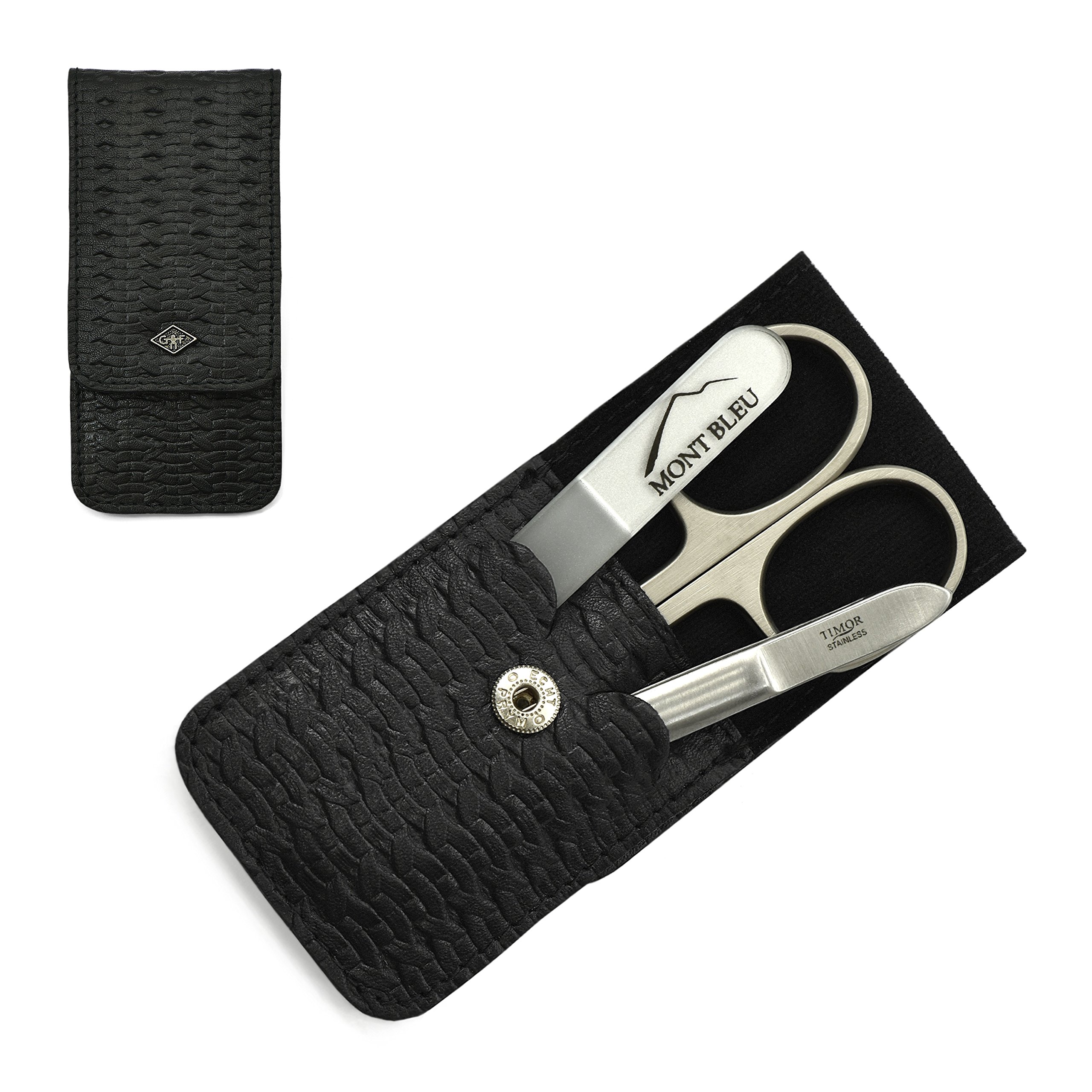 Timor Giesen & Forsthoff's 3-piece Manicure Set with crystal nail file, in Black Leather Case with Braided Look | Premium Manicure Set