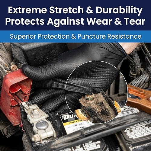 Miniatura 3 de CATCH GL-NT107BKFL - Guantes de nitrilo de 9 mil sin polvo, agarre de pirámide elevada, color negro, talla L, caja de 100 unidades