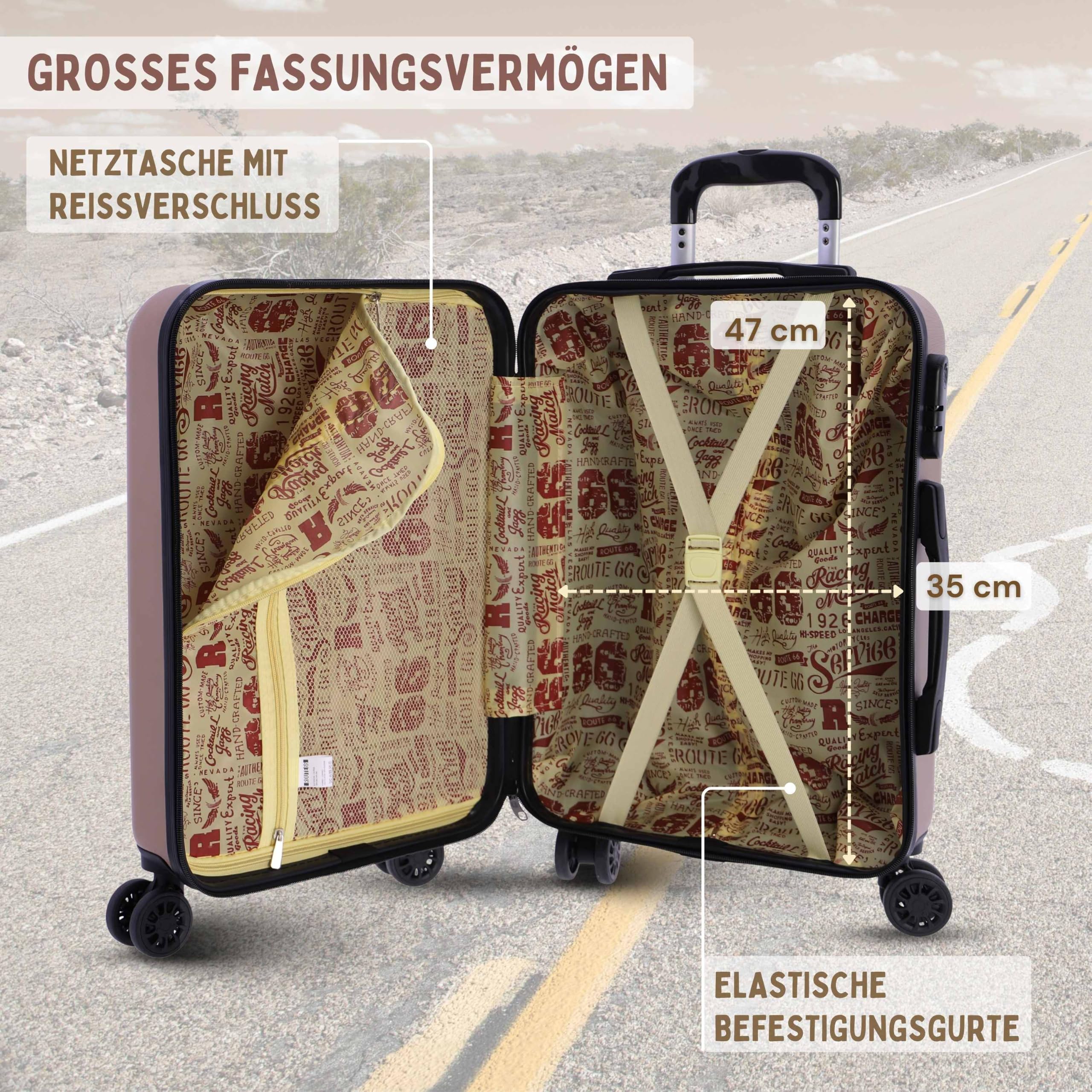 Route 66 - Handgepäck Koffer 55x40x20 Hartschale 4 Rollen Trolley Leicht