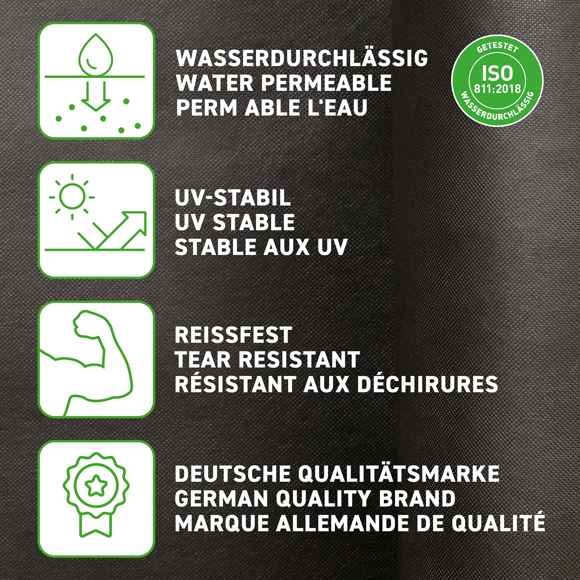 GardenMate Rollo de Malla geotextil prémium de 1 m x 50 m y 150 g/m² – Geotextil extrarresistente para Malas Hierbas – Alta estabilización contra UV – Permeable al Agua – 1 m x 50 m = 50 m²
