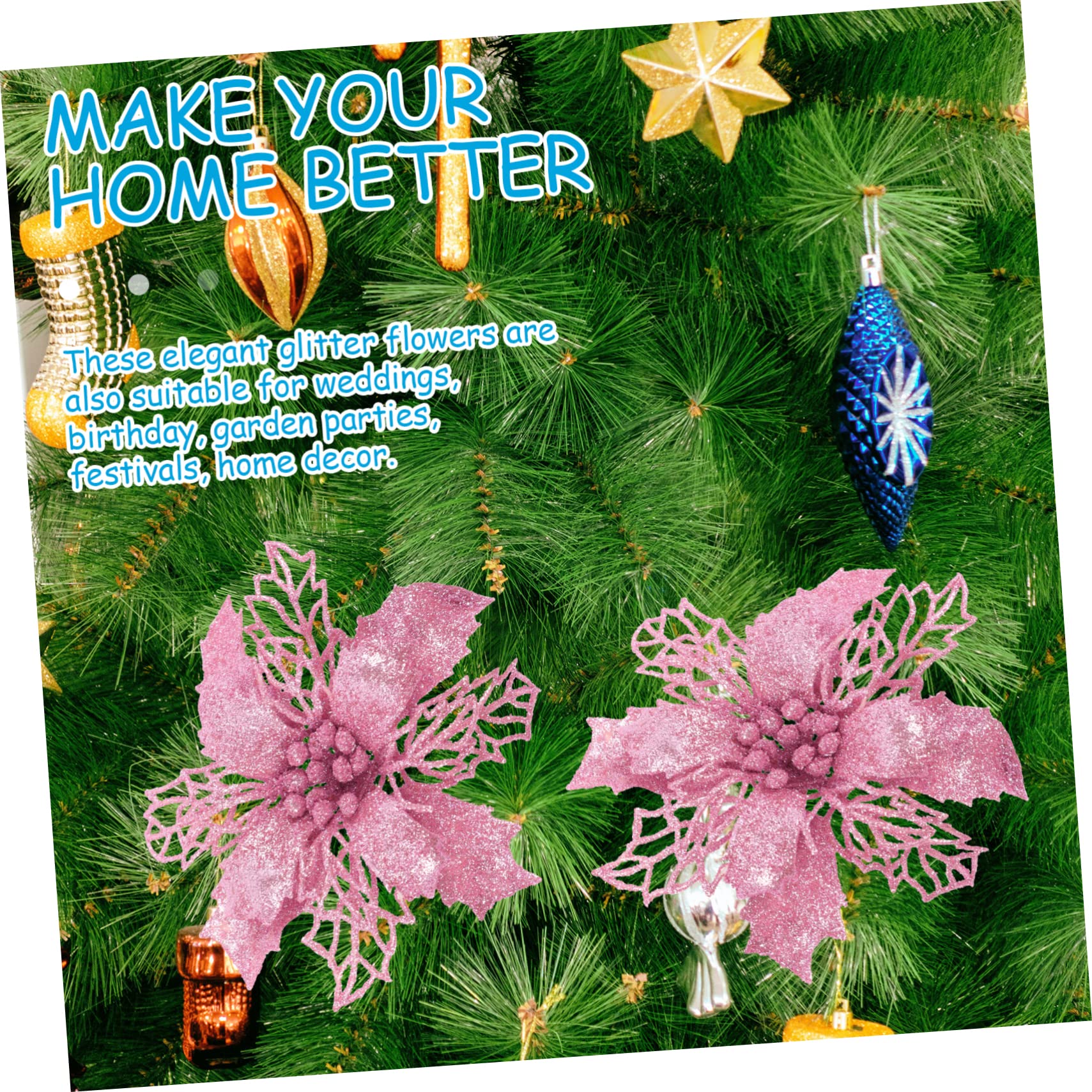 PRETYZOOM 80 Piezas Huecas Decoraciones De Poinsettia Artificial Brillo Flores De Poinsettia Navidad Artificial Retro Decoración del Hogar Xmas Plastic Pink