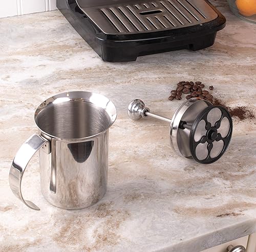 Miniatura 5 de Fino Espumador de crema de leche jarra de espuma de capuchino con mango y tapa acero inoxidable 188 capacidad de 14 onzas
