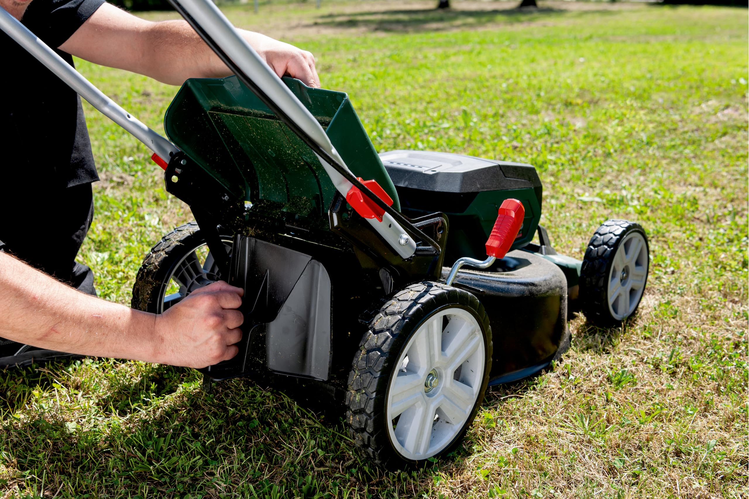 metabo RM 36-18 LTX BL 46 Cortacésped a Batería, 36 V y 46 cm de Corte | Motor Brushless, 7 niveles de altura, área de 800 m², bolsa de 55 l, sin batería ni cargador, función de mulching