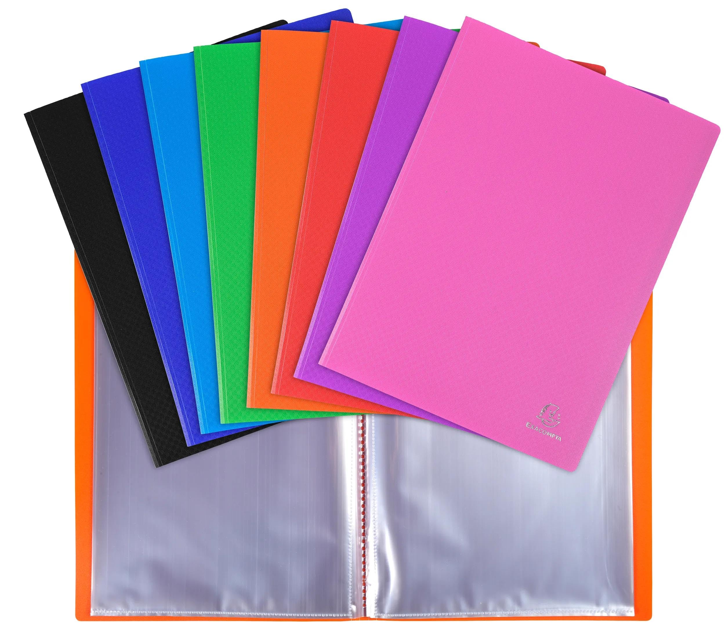 Exacompta - Ref 8860E - Box of 8 OPAK Document Holders - 60 Smooth Crystal Pockets - 120 Views - for A4 Size - Dimensions 24 x 32 cm - semi-Rigid Polypropylene Cover - Assorted Colours