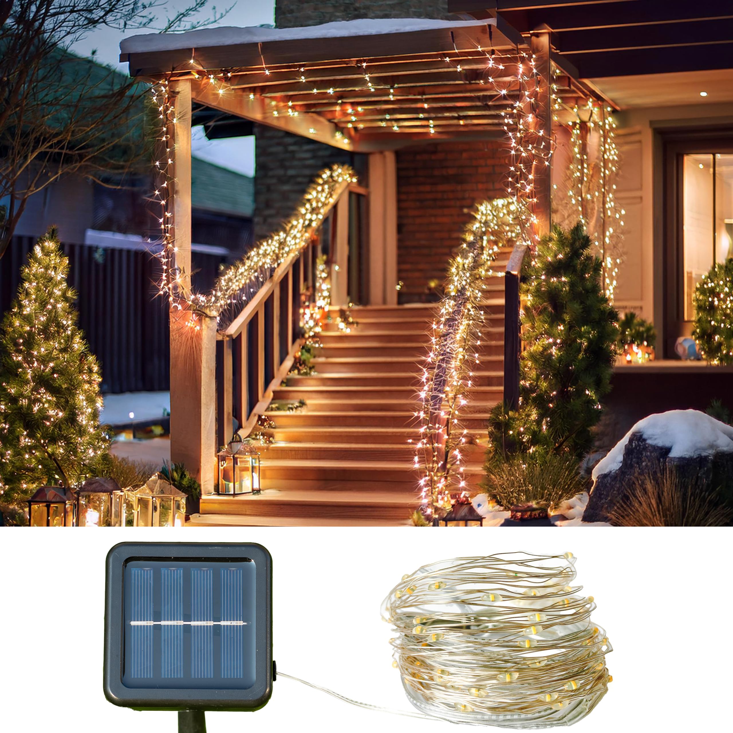 Liiisi Guirnalda Solar, 1PCS- 22M-200LED, 8 Modos Cadena luz solar exterior, Decoracion para Exterior, Interior, Jardín, Fiestas, Terraza, Luz Cálida