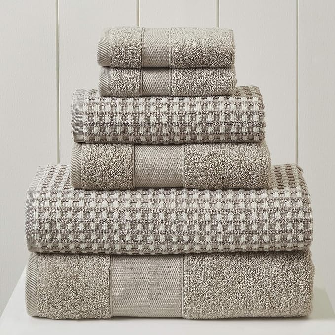 Amrapur Overseas 6Piece Yarn Dyed Cobblestone Jacquard Towel Set, Flax