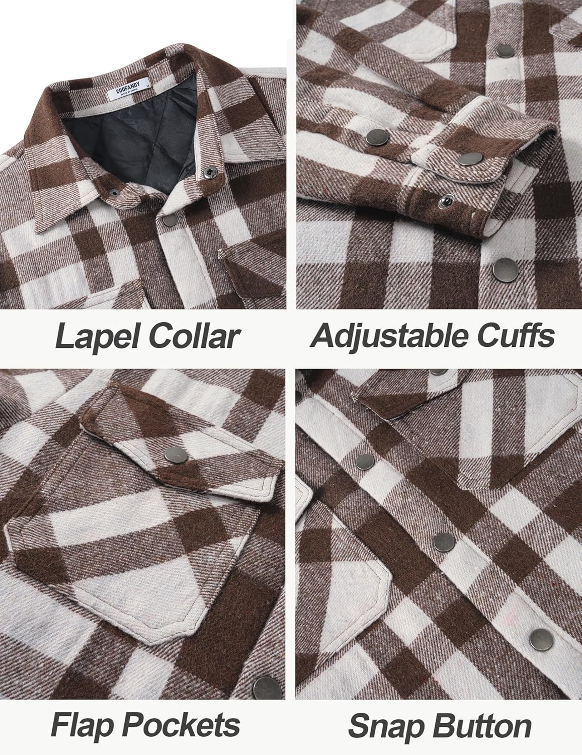 COOFANDY Men's Flannel Shirt Jackets Quilted Lined Plaid Jacket Long Sleeve Button Down Thick Winter Outwear Shackets - Image 6