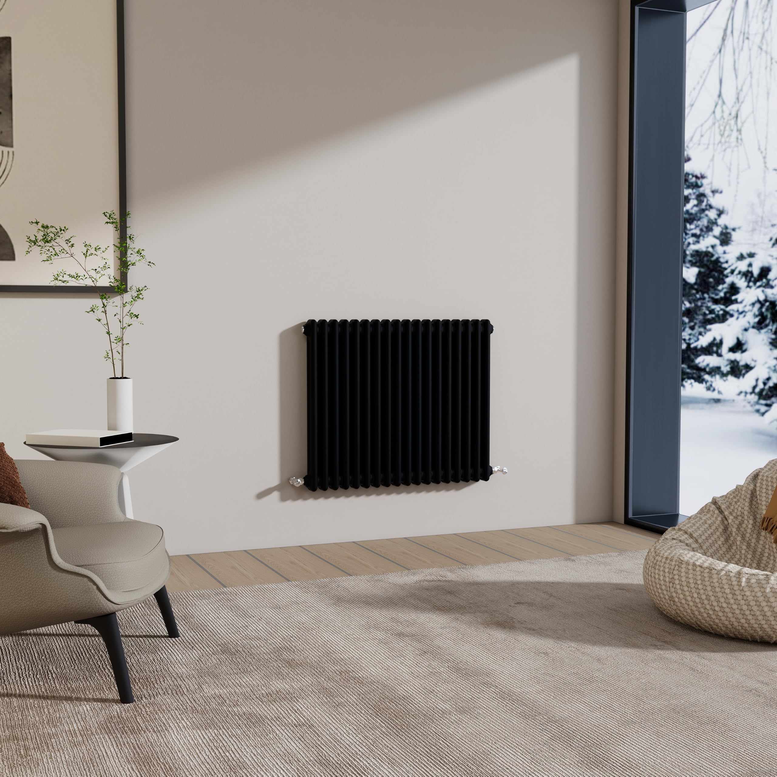 Traditional 2 Column Cast Iron Radiator 600x830mm Horizontal Black — image 1