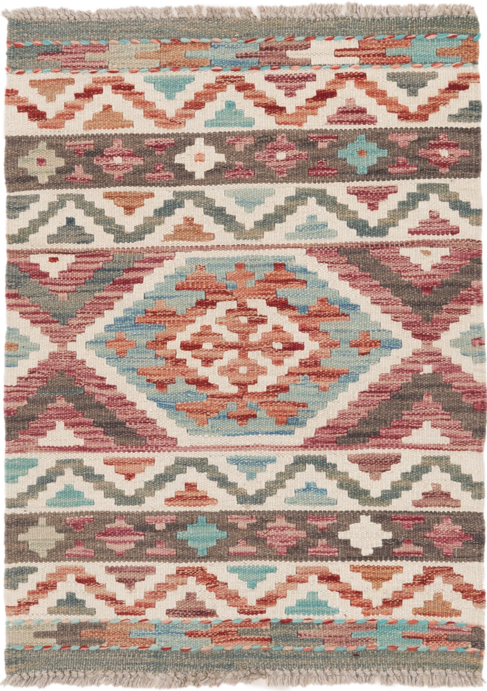 Tapis d'orient Kilim Afghan tissé main en laine aux motifs géométriques traditionnels