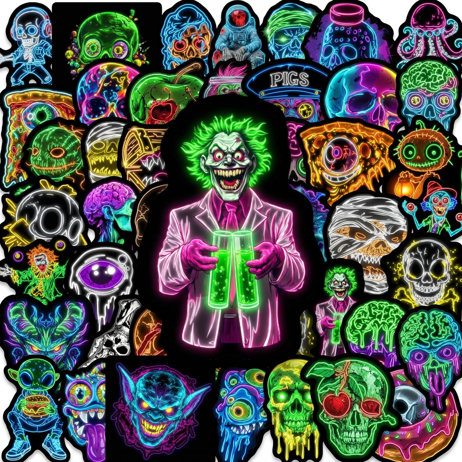 Lylsdsb Neon Horror 50Pcs Stickers Dark Retro Vinyl Decals For Laptops Skateboards Luggage Helmets Bikes And Phones Fans Lovers And Edgy Vibe Enthusiasts