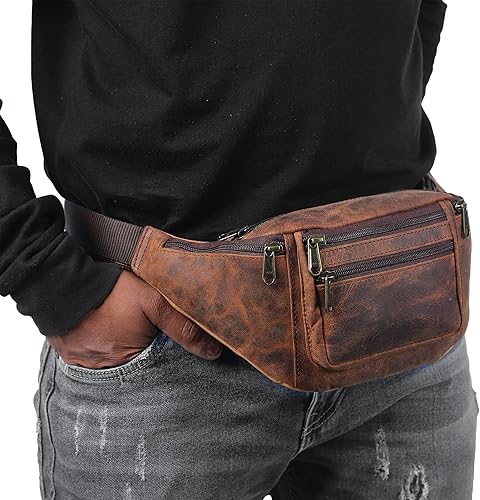 Miniatura 7 de KOMALC Riñonera de piel de búfalo de alta calidad, bolsa de viaje multifunción para mujeres y hombres, ajustable con múltiples bolsillos y